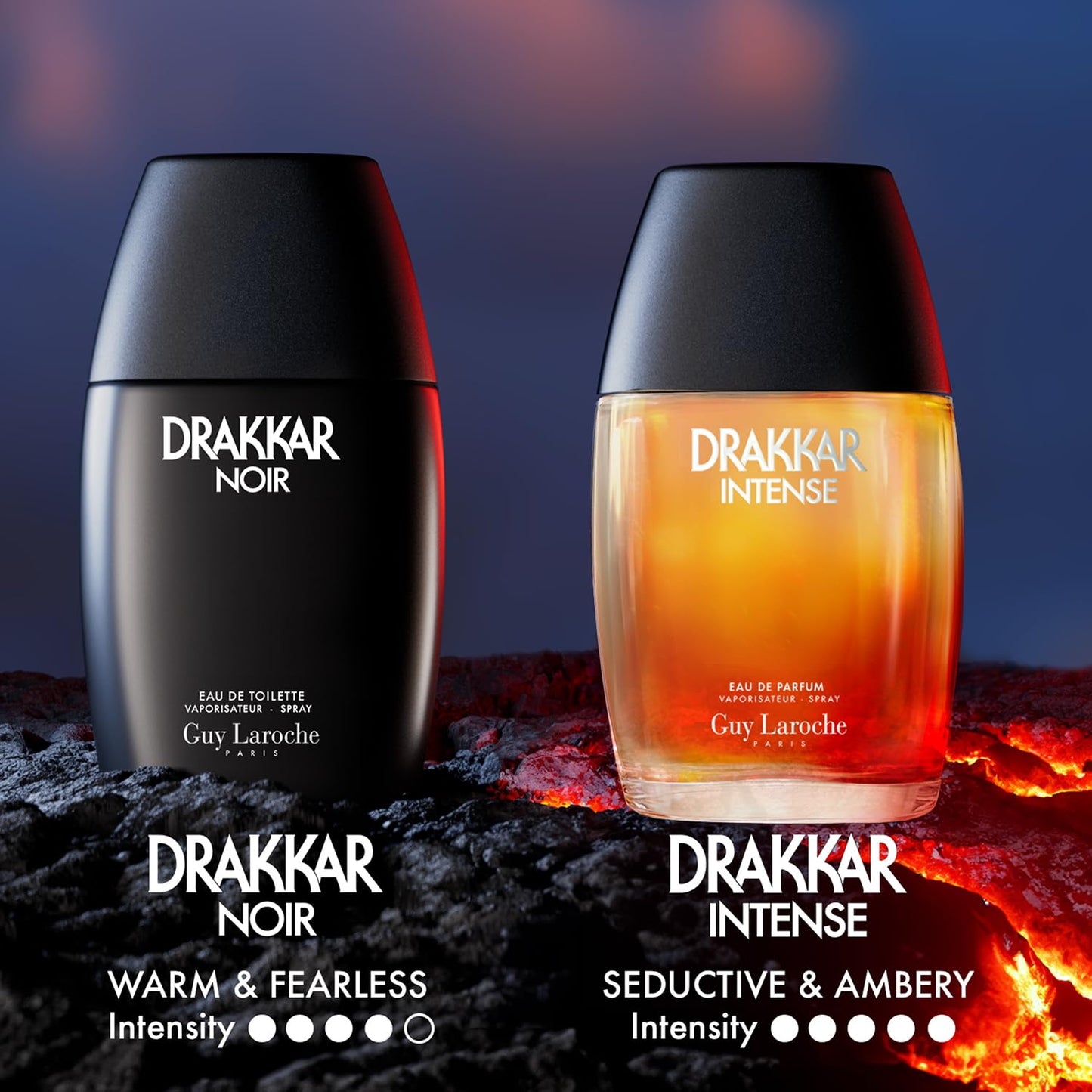 Drakkar Noir and Drakkar Intense Side by Side. Warm and Fearless and Seductive and Ambery