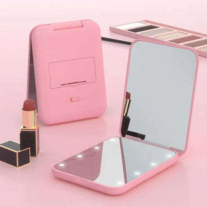 High-quality Cosmetic Mirror Cosmetic Mirror Portable Folding Vanity Mirror with Led Light Compact Makeup Mirror for Travel Home