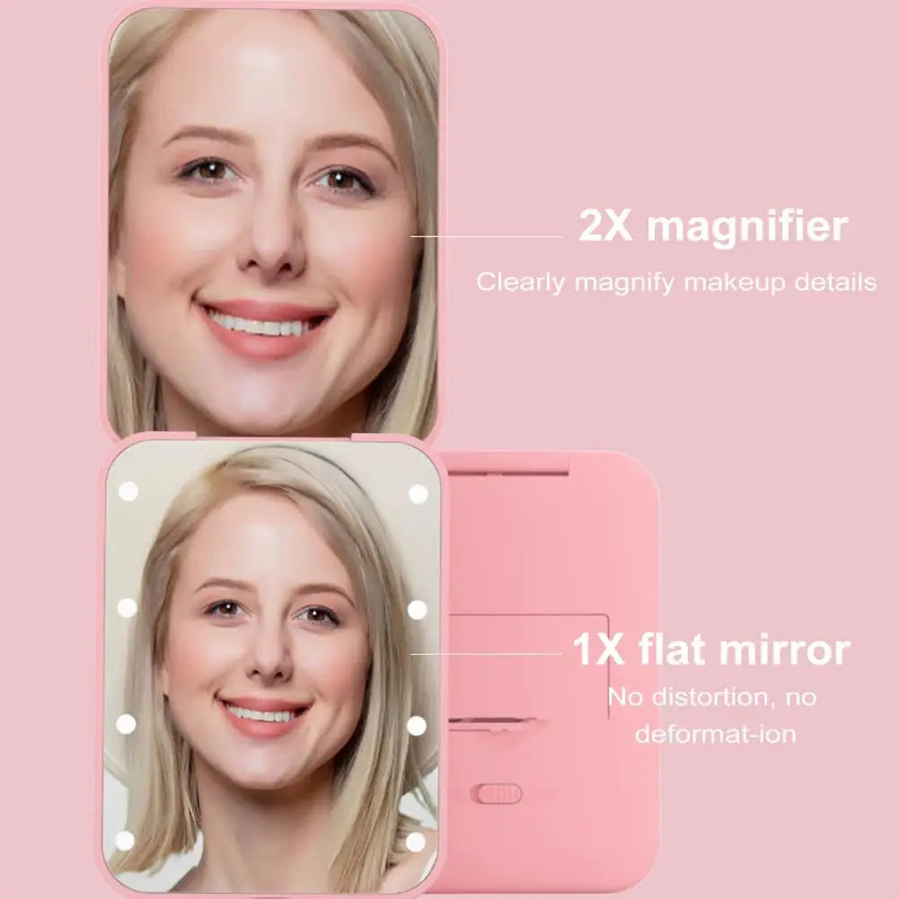 High-quality Cosmetic Mirror Cosmetic Mirror Portable Folding Vanity Mirror with Led Light Compact Makeup Mirror for Travel Home